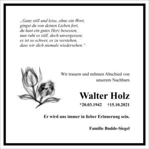 Traueranzeige Walter Holz