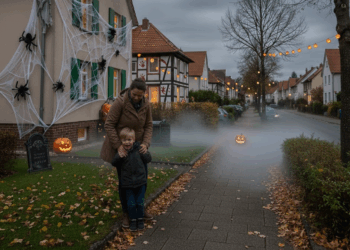 Halloween in der Teutoburgia: Rechte statt Rummel – Showdown am Verwaltungsgericht Ein Kind fürchtet sich vor der gruseligen Dekoration in der Nachbarschaft.