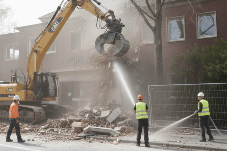 Das falsche Spiel von Stadtverwaltung und Stadtrat ändert sich auch nach den Wahlverlusten in Herne nicht Abriss des alten Hallenbads Herne-Eickel: Ein großer Bagger reißt die Fassade des Backsteingebäudes ein. Arbeiter in Schutzkleidung sichern die Baustelle.