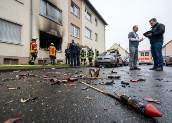 Polizei, Feuerwehr und Versicherung nach einem Brand in einer Wohnung zu Silvester 2026.