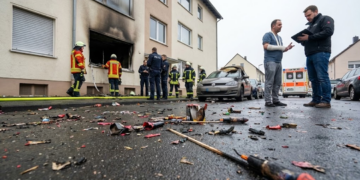 Polizei, Feuerwehr und Versicherung nach einem Brand in einer Wohnung zu Silvester 2026.