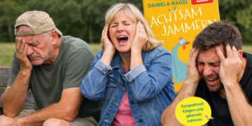 Drei Personen mit Händen am Kopf.