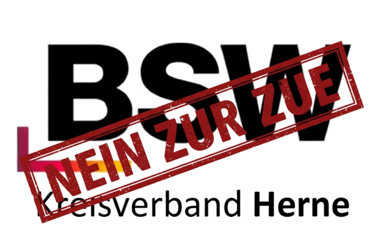Logo vom BSW Kreisverband in Herne mit dem Schriftzug "NEIN ZUR ZUE" darüber.