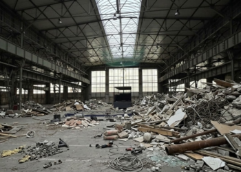 Leerstehende Halle der alten Schraubenfabrik im Funkenbergquartier Herne vor dem Abriss.
