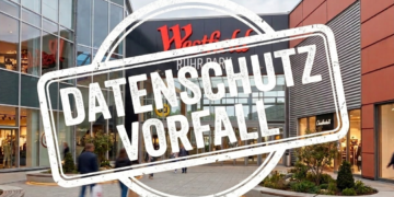 Aktuelle Informationen zum Datenschutz-Vorfall im Westfield Ruhr Park Bochum. Das Bild zeigt den Eingangsbereich des Einkaufszentrums mit einem entsprechenden Warnhinweis.
