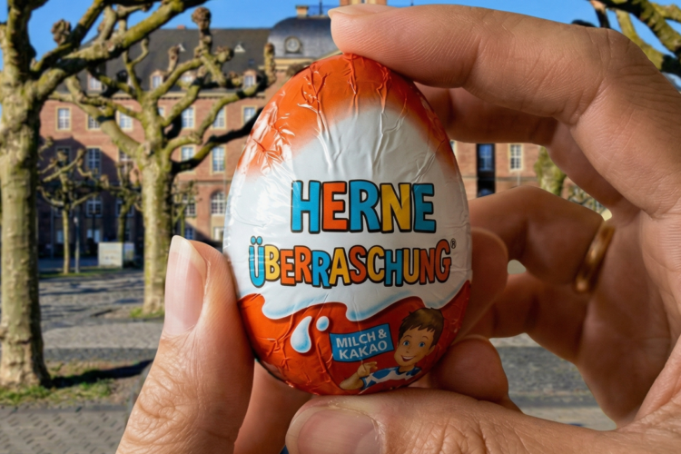 Hand hält Überraschungsei in Herne.