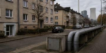 Ältere Mehrfamilienhäuser und Energieinfrastruktur stehen für die Debatte um kommunale Wärmeplanung, Fernwärme und Heizkosten.